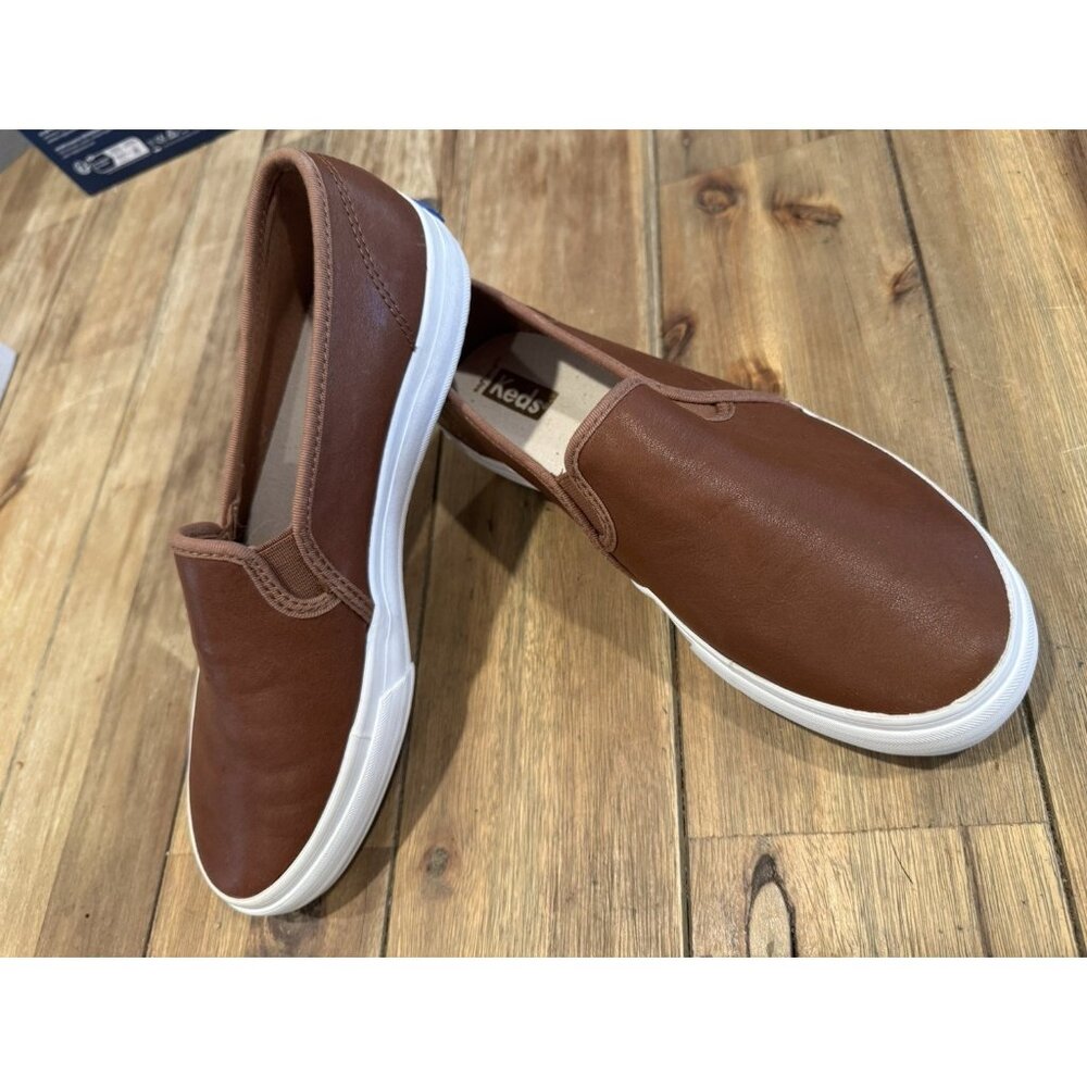 Keds Women's Double Decker Slip-on Regular Leather Sneakers Cognac Size 7.5 NEW